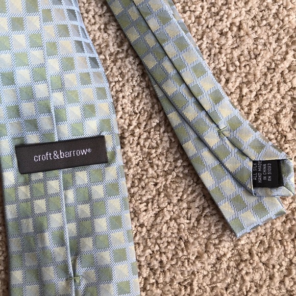 Craft & Barrow Green and Light Blue Pattern Tie - Picture 4 of 4